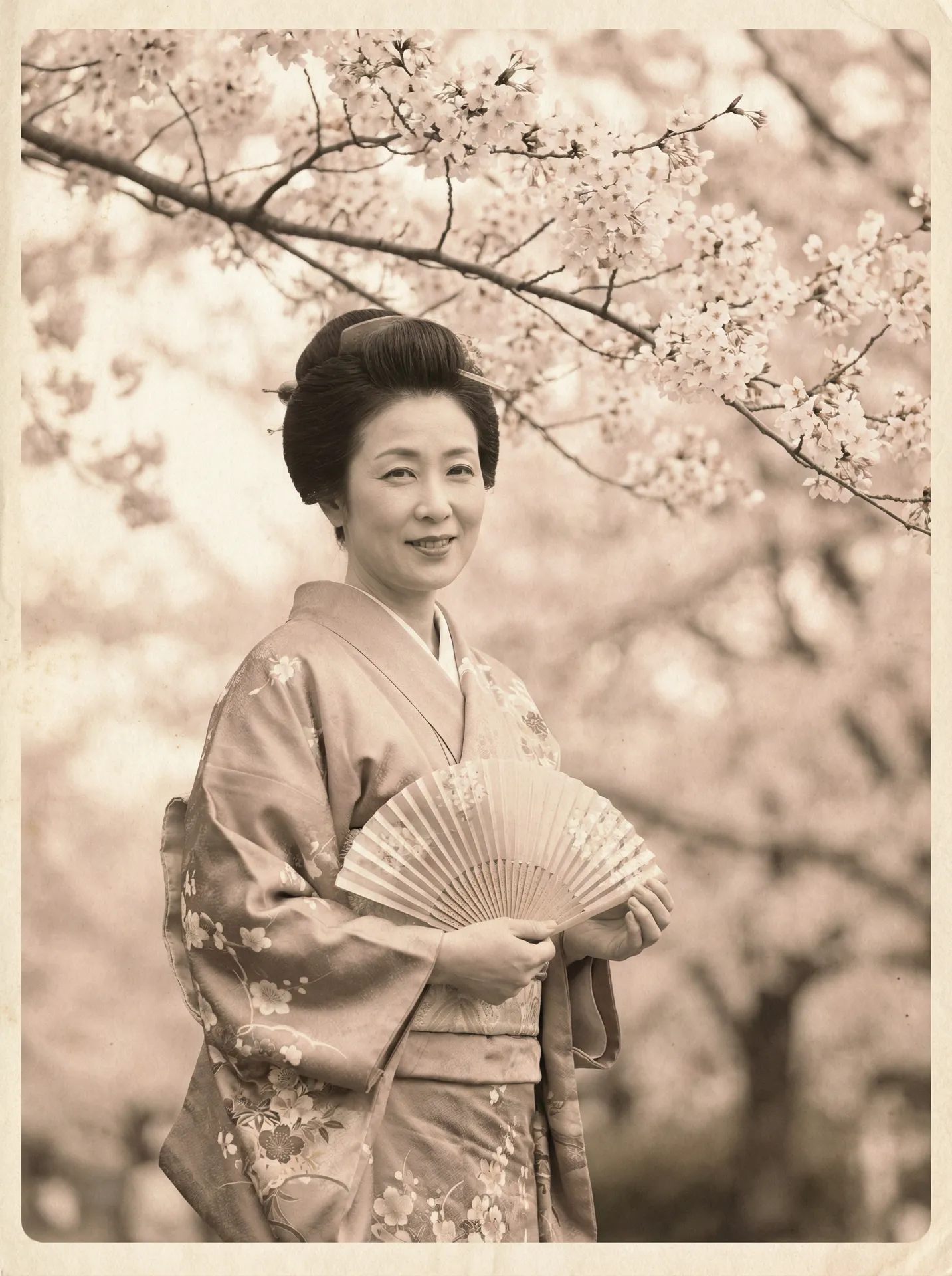 一位持扇的优雅 桥本有菜 在樱花树下的复古写真